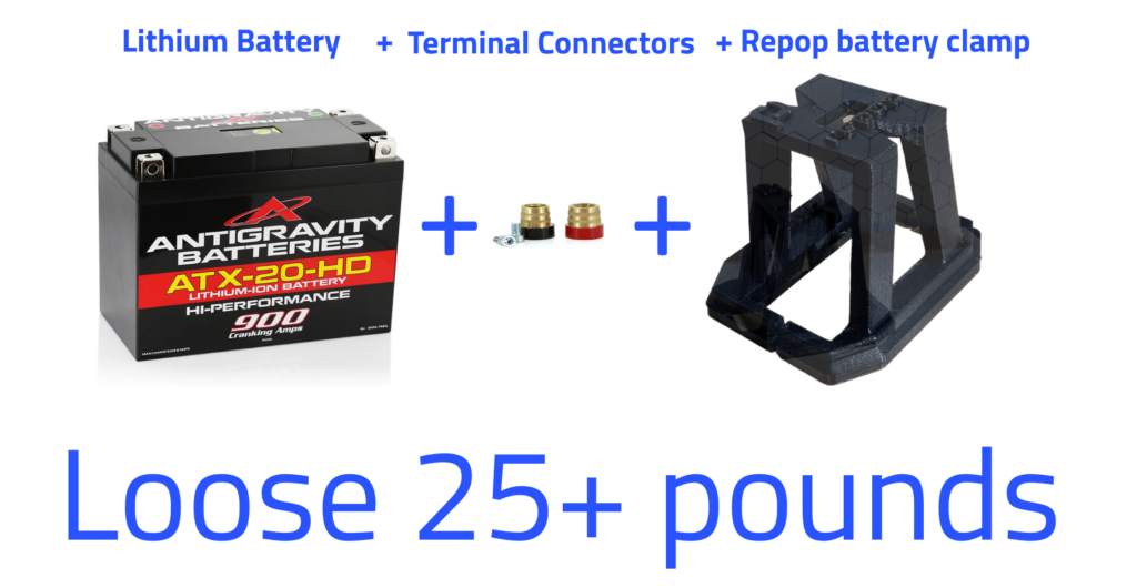 buy the battery, car terminal connectors, and Repop holding clamp all in one place